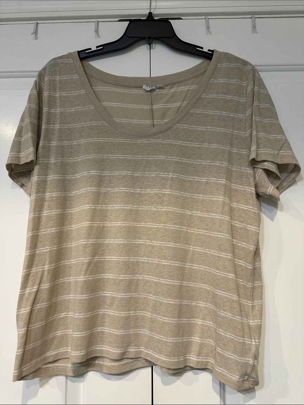 GAP Beige and White Striped Scoop Neck Short Sleeve Tee